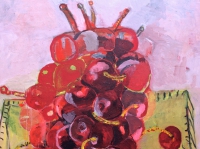 ' Cherries and yellow table '   2003 oil & tempera on canvas 150 x 200 cm