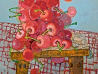 ' Cherries on table '   2009 oil & tempera on canvas 135 x 165 cm